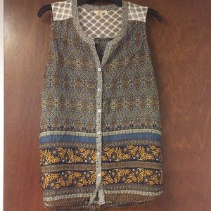Brown/blue button down Sleeveless Top